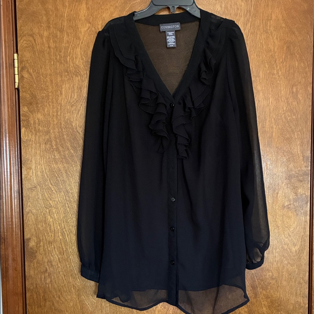 Covington Women's Black Sheer Ruffle Blouse